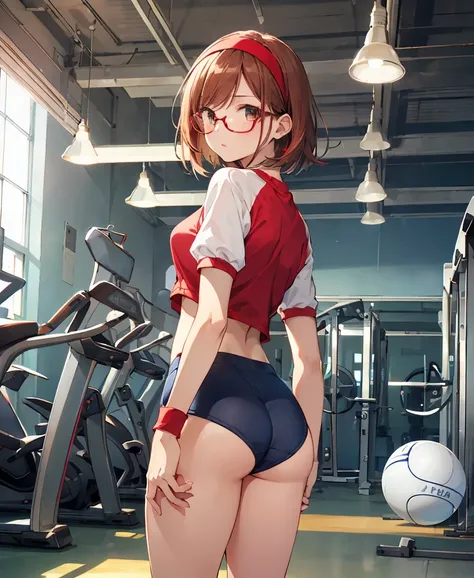 phoenix temple,one girl, ,short hair,light brown hair,glasses,((red hairband))、noise reduction,perfect anatomy,high resolution, ...