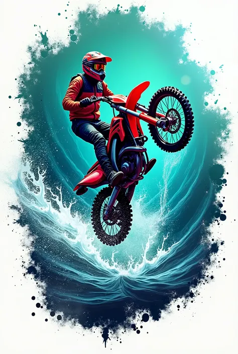 create a logo brand for the motorcycle trail group "Cainagua racer team" with a theme of falling into the water and being very colorful and adventurous, add a pilot falling into the water