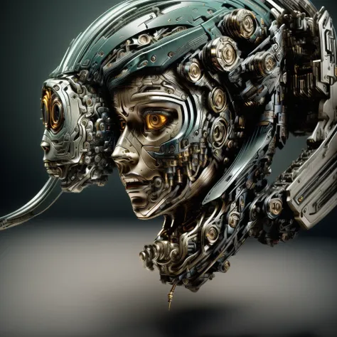 a close up of a person with a weird face and hair, intricate transhuman, humanoid woman, broken beautiful female android!, (best...