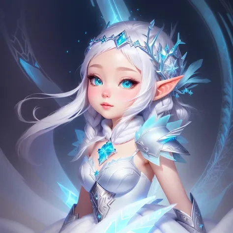 a close up of a cartoon character with a snow dress, cute detailed digital art, ice crystal armor, detailed fantasy digital art, detailed digital 2d fantasy art, elf princess, detailed fantasy art, epic fantasy art style hd, winter princess, fantasy art st...