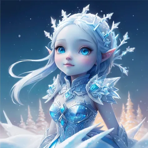 a close up of a cartoon character with a snow dress, cute detailed digital art, ice crystal armor, detailed fantasy digital art, detailed digital 2d fantasy art, elf princess, detailed fantasy art, epic fantasy art style hd, winter princess, fantasy art st...