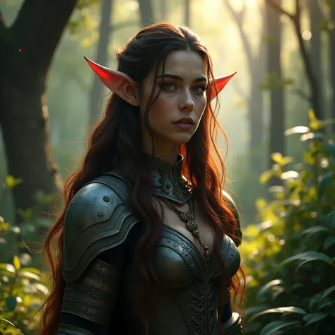 a beautiful woman orc in a forest, detailed facial features, long hair, intricate armor, detailed textures, warm lighting, lush foliage, natural scenery, (best quality,4k,8k,highres,masterpiece:1.2),ultra-detailed,(realistic,photorealistic,photo-realistic:...