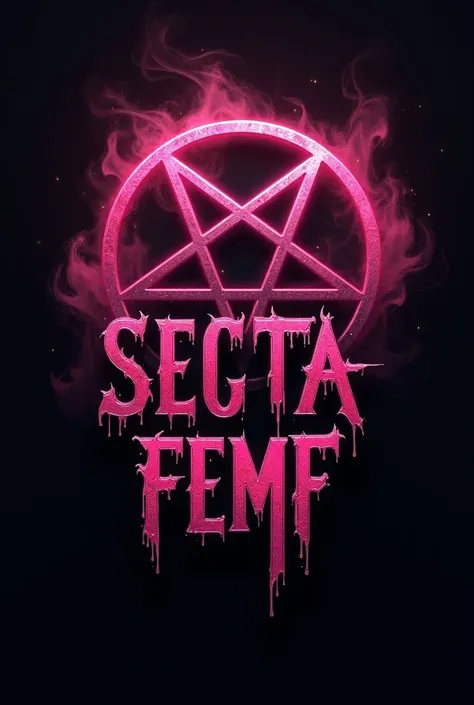 Logo that has the name SECTA FEMF, and in the background a pink satanic star with smoke 