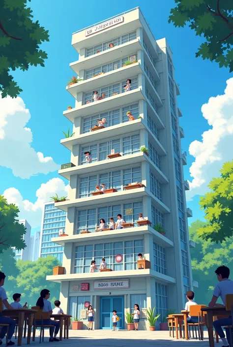 A school with 29 floors with 1 class each animation  with clear and close
