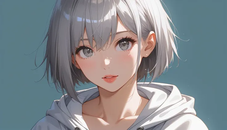 1girl,(glossy silver hair), (bob cut:1.2), bang between eyes, (glossy detailed silver eyes:1.2), (busty), microphotography。the s...