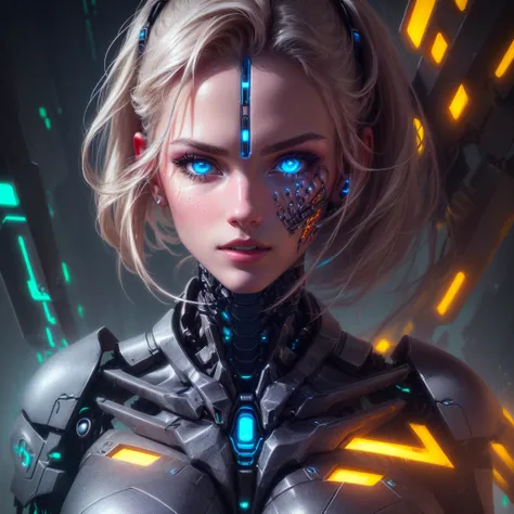 a close up of a person with a weird face and hair, intricate transhuman, humanoid woman, broken beautiful female android!, (best...