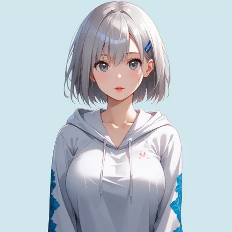 1girl, full body, (glossy silver hair), (bob cut:1.2), bang between eyes, (glossy detailed silver eyes:1.2), (busty), microphoto...