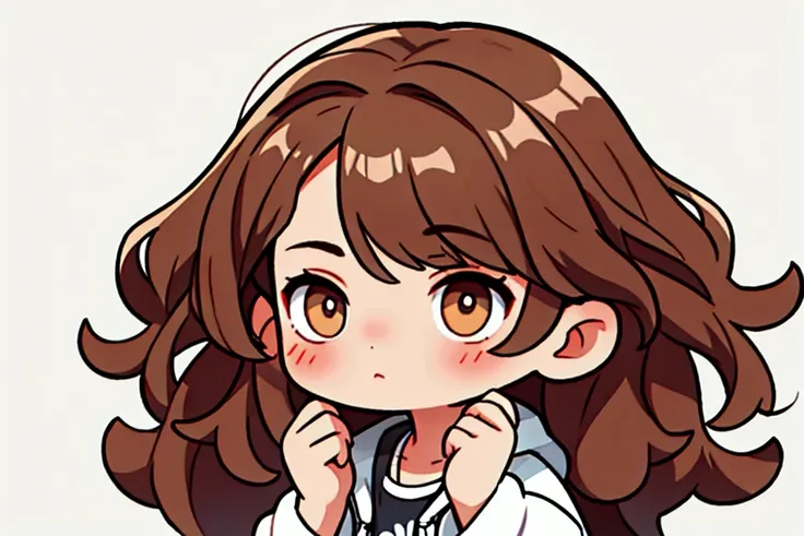 generates an image of a  brown-haired girl with messy hair and untidy clothes