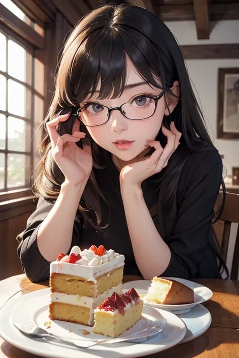 best quality、masterpiece、high sensitivity、high resolution、detailed description、delicate facial depiction、slender women、glasses、m...