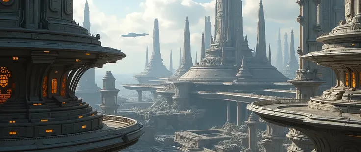 futuristic landscape with machines and mechanisms, based on Starwars, Jedi Palace