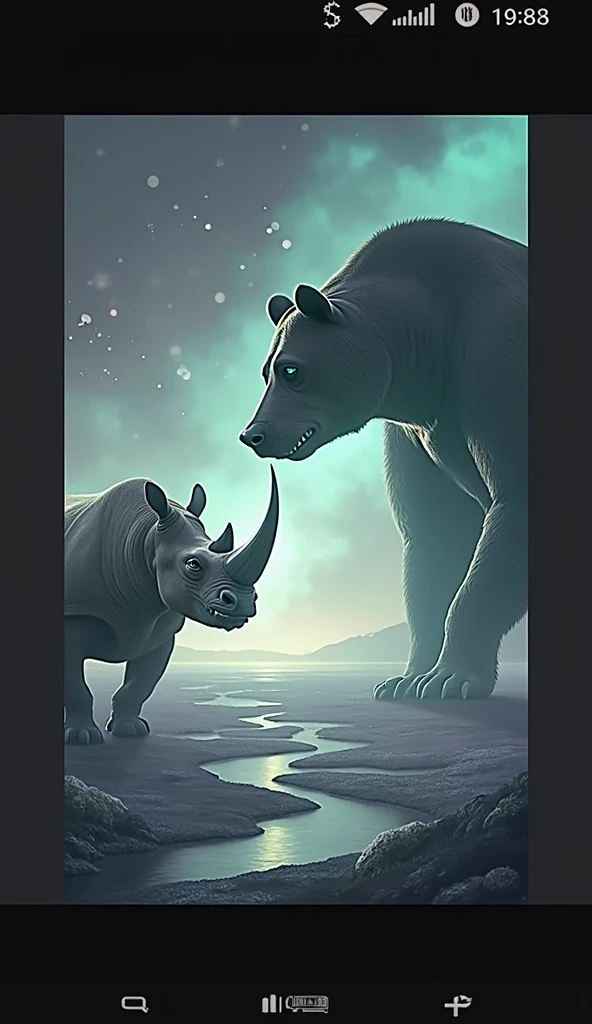 Bear + Rhino.Both exist at some distance from each other 