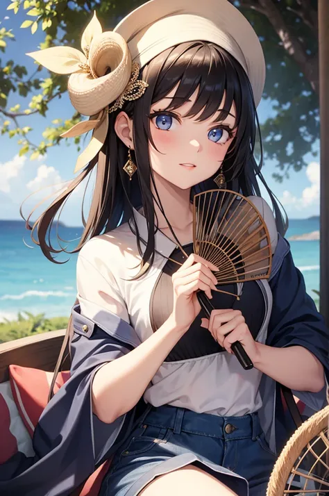 1girl, Holding a fan