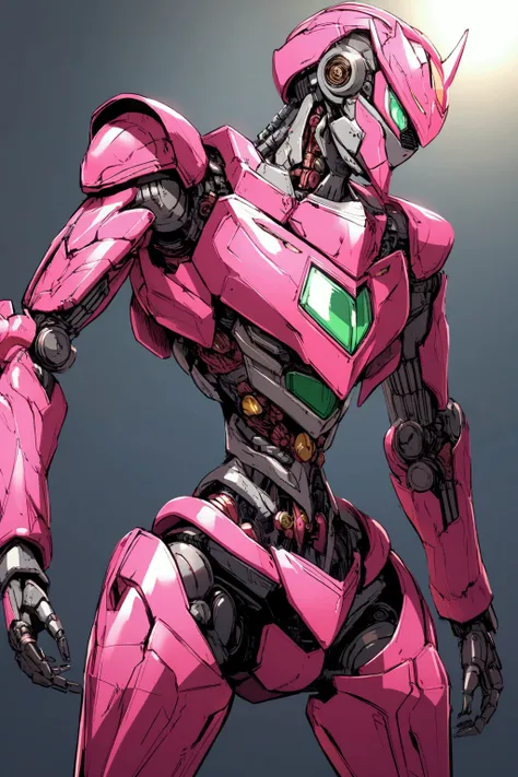 bio mechanical, kamen rider, pink panther themed armour, robotic body, modular, cyborg, knight, robotic body, cybernetic woman, weathered 