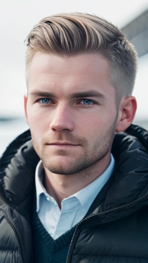 An Icelandic man with short hair focus on the face photo 