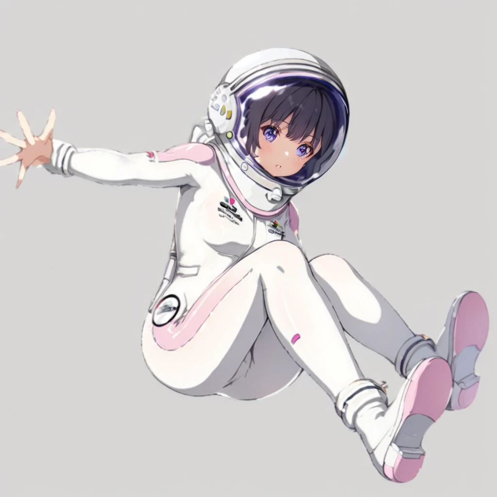 (white back ground):10,simple background ,BREAK masterpiece, (best quality), (highly detailed:1.3), 1girl,solo,fullbody,floating:2,(Space Suit:1.15),short hair, Space Helmet ,Black Hair ,