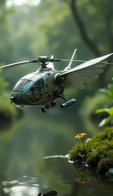 Generate the fusion of a hummingbird with a helicopter body.