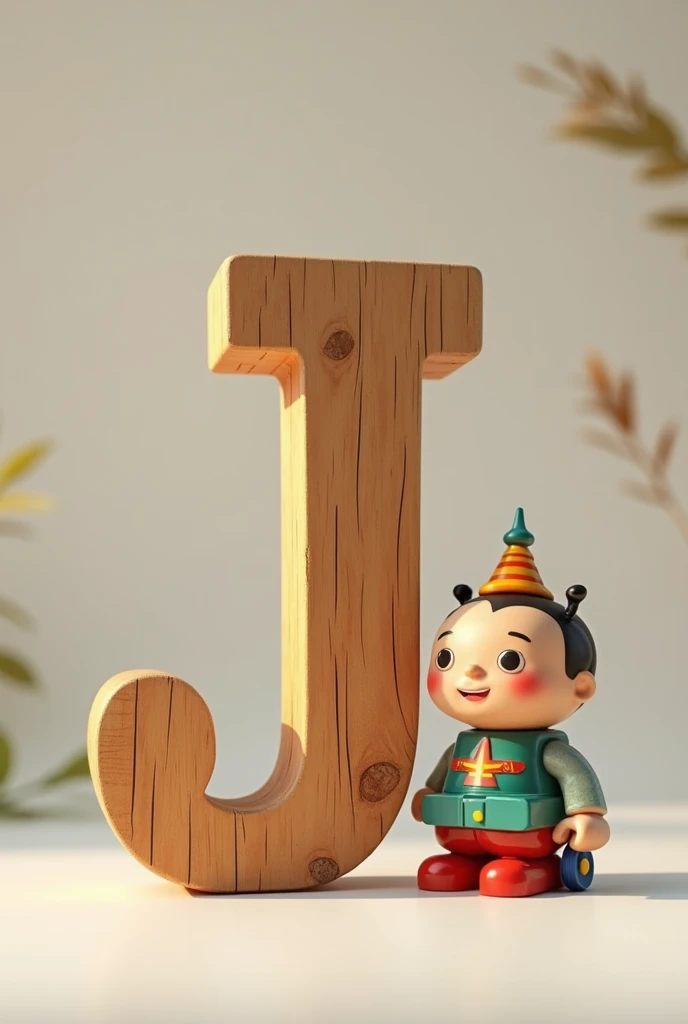 letter J made of wood next to a toy jack in a box 