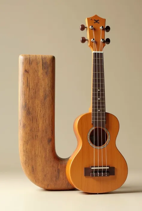 letter U made of wood next to a ukulele 