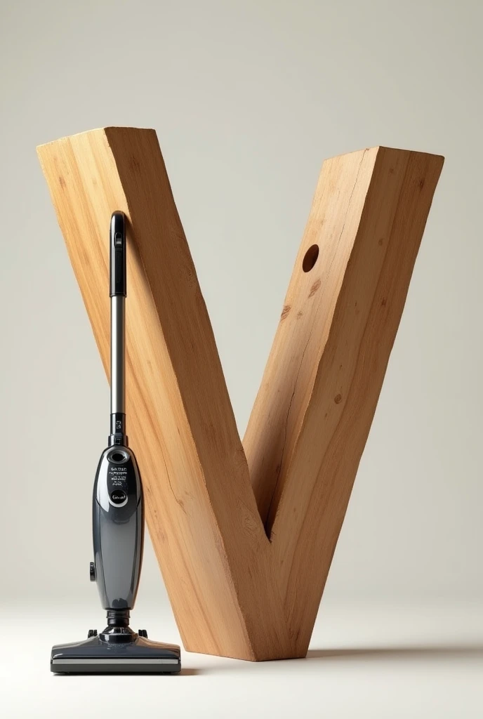 letter V made of wood next to a vacuum cleaner 