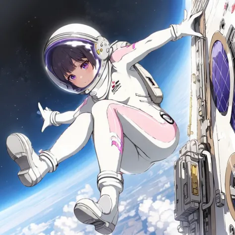 (white back ground):10,simple background ,BREAK masterpiece, (best quality), (highly detailed:1.3), 1girl,solo,fullbody,floating:2,(Space Suit:1.15),short hair, Space Helmet ,Black Hair ,