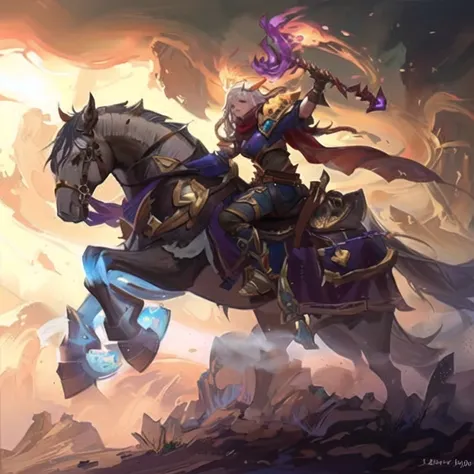 um close-up de uma pessoa montando um cavalo com uma espada, fantasy  style, arte de carta hearthstonework, , arte de carta hearthstone, work, arte de jogo de cartas Hearthstone, blizzard Arte conceitual de Hearthstone, arte de jogo de cartas Hearthstone. ...