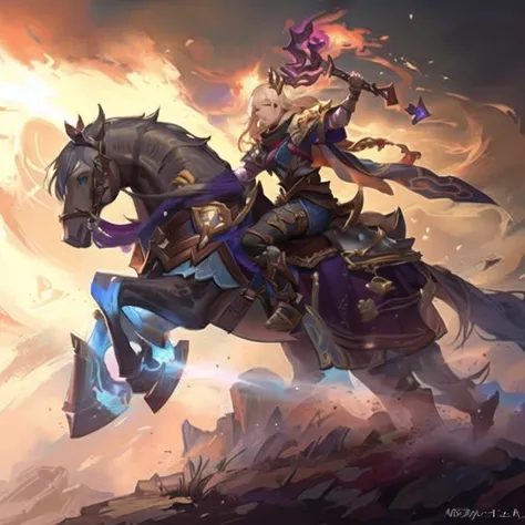 um close-up de uma pessoa montando um cavalo com uma espada, fantasy  style, arte de carta hearthstonework, , arte de carta hearthstone, work, arte de jogo de cartas Hearthstone, blizzard Arte conceitual de Hearthstone, arte de jogo de cartas Hearthstone. ...