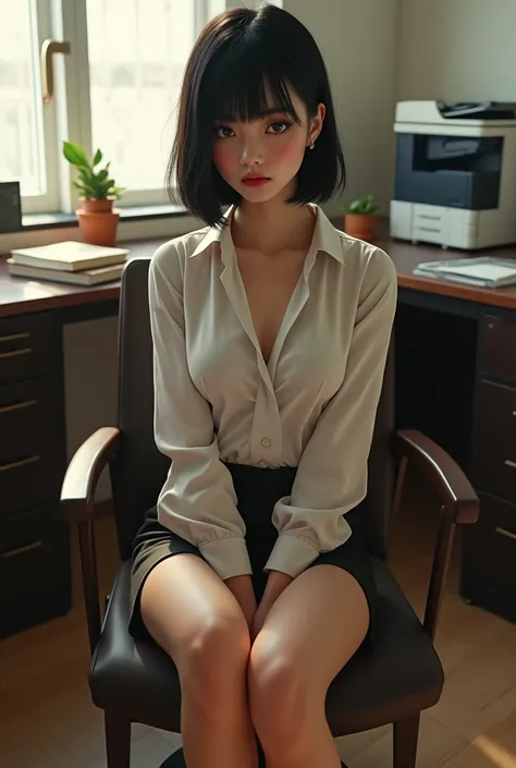 (born, Best Quality, masterpiece:1.5), (Photorealistic, Intricate details:1.2), Ultra-high resolution, Absurd,
One girl, Beautiful Face, Detailed eyes, Symmetrical eyes, Light on the face, Nose blush, short hair, Idol, Black hair tie, 
clk, vest, suit, Pen...