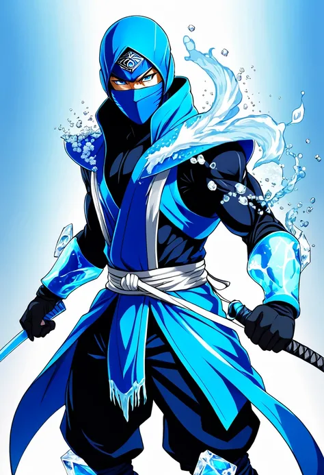 Male anime style blue ninja with ice powers 