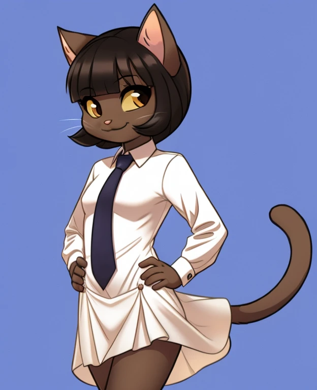 small child ,cat girl smiling, white skirt suit, suit and tie, silk dress shirt, shirt and tie, ivy paper,show your underwear