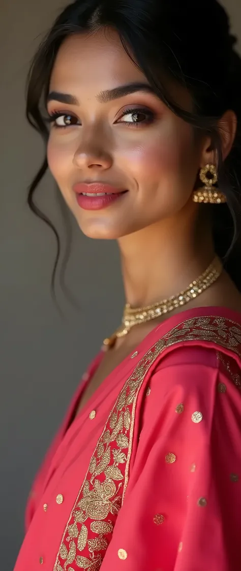 Casual indian young women, closeup ,bhabhi, stylish, beautiful, gorgeous, marvelous, beautiful lady, beautiful lips, beautiful lipstick, pink red indian clothing, low light , high quality, high resolution, ultra realistic 8k, 