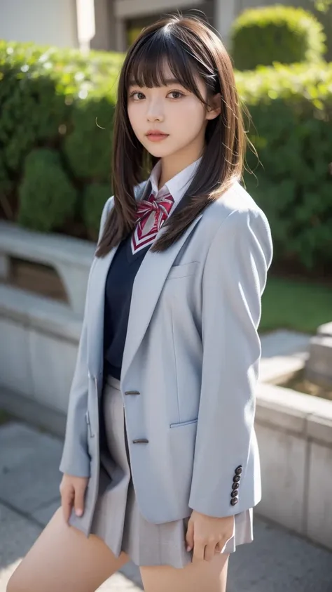 High resolution, masterpiece, solo, Anatomically correct, Ultra high definition, Textured skin, high school student、Japanese high school blazer uniform、Bob hair with bangs、