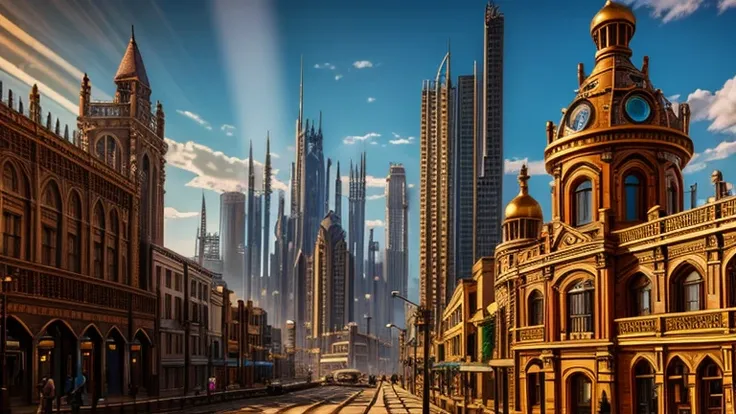 steampunk city,Surrealism, Realism, ray tracing, god rays, depth of field, high details, award winning, best quality, accurate, retina, highres, UHD, 8k