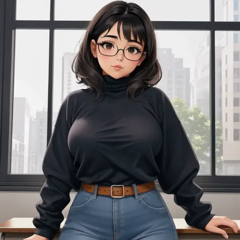 a cute petite short skinny slightly curvy emo mexican girl, short wild volumetric hair, one wearing glasses, beautiful detailed ...