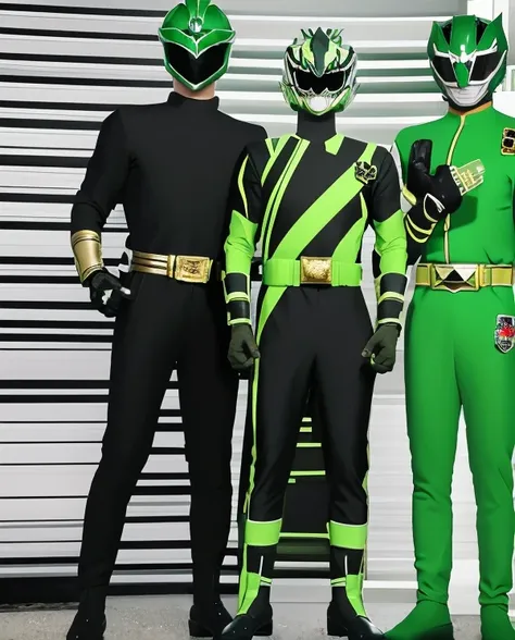 A man smile, green black ranger suit, as he power rangers green black, full body , helmet mask, high detailed, realistic, gloves, ultra realistic, ((full face helmet)), black shield sunglasses on eyes, smart black sunglasses 