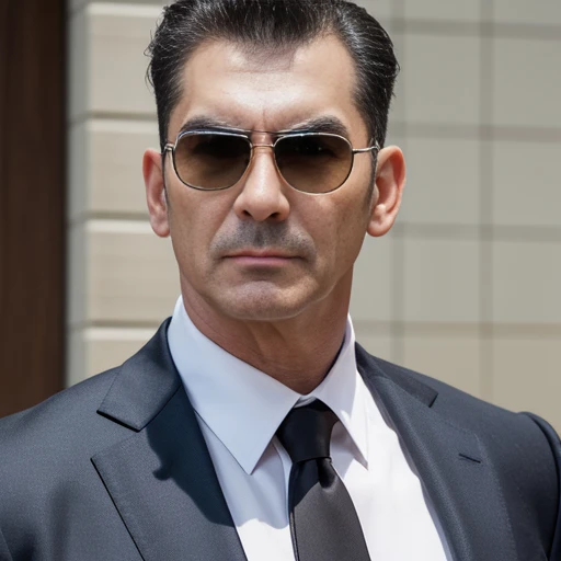 1man,age 58,middle aged male,muscular,male face,male eyebrows, male eyes,flat chest, large pectorals muscle,small arms muscle,adam’s apple,larynx,thick eyebrows,v-shaped eyebrows,japanese,mafia boss,toned,facial muscle,(suits),sunglasses