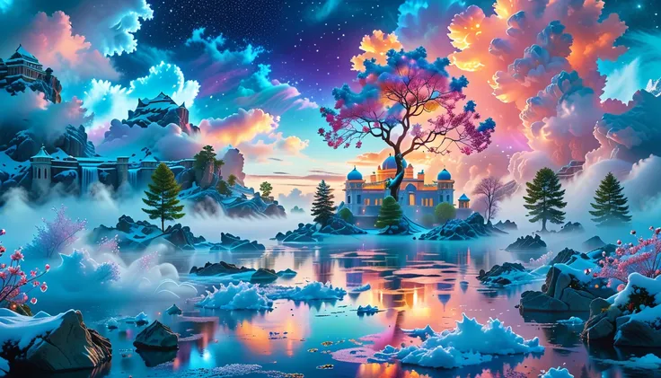 A Masterpiece In 32K Resolution: Supreme Quality, Super Detail, Official Art, Very High-Resolution 32K Wallpaper, Beautiful And Aesthetic, Ultra-Detailed Features, Awe-Inspiring Detail. Winter Wonderland (A Surreal Fantasy Landscape). Step Into A Dreamy Re...