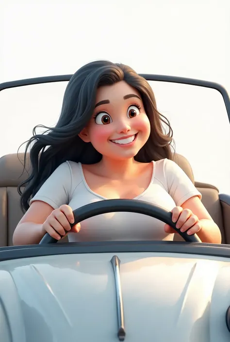 chubby girl driving a white car, transparent background