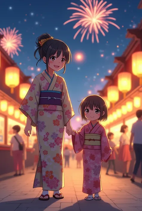 Anime Mother Daughter　yukata　Festivals