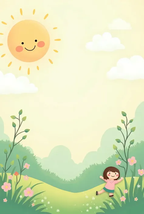 - cartoon design, cute and friendly, create a pure, childlike vibe - soft strokes, ngộ nghĩnh, may not need to draw but not in the direction of formal shapes - elements: sun, cloud, Light, sky, plant, children, 
- key visual: sun, cloud, pastel color, past...