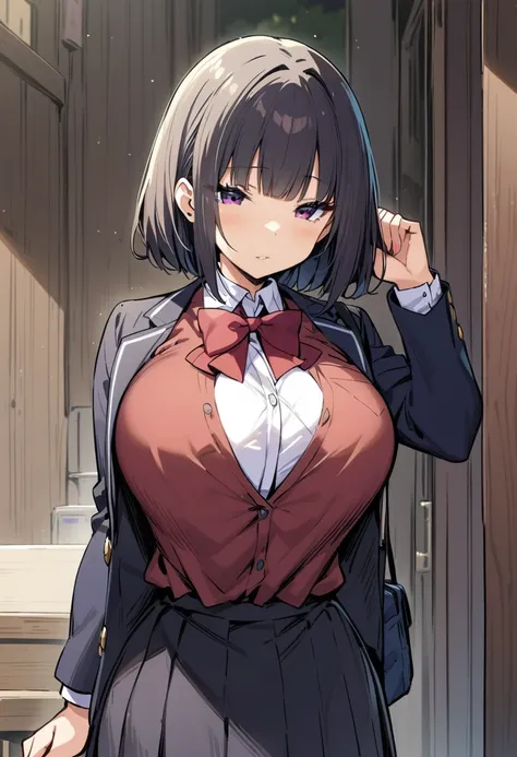 (masterpiece, Best Quality:1.2), One girl, Alone,Big Breasts,ＪＫ,school uniform