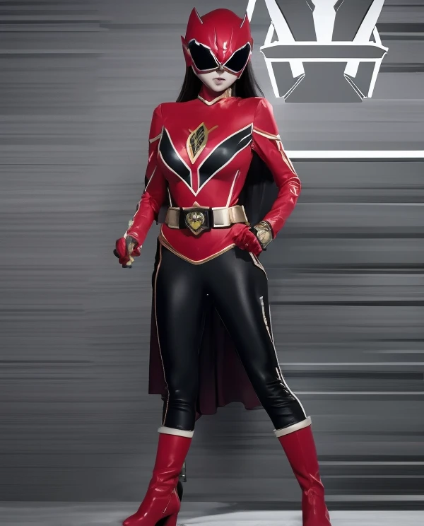 A woman evil rangers, villain ranger suit, as she power rangers villain, full body , helmet mask, long hair, high detailed, realistic, gloves, ultra realistic, ((full face helmet)), black shield sunglasses on eyes, smart black sunglasses 