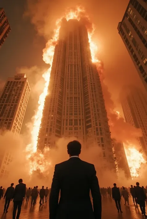 A renowned architect, proud of the design of a modern skyscraper that symbolizes the future of large cities, finds himself caught in a desperate situation when a massive fire breaks out on the upper floors during the grand opening night. Still dressed in h...