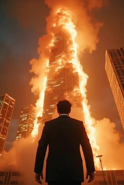 A renowned architect, proud of the design of a modern skyscraper that symbolizes the future of large cities, finds himself caught in a desperate situation when a massive fire breaks out on the upper floors during the grand opening night. Still dressed in h...