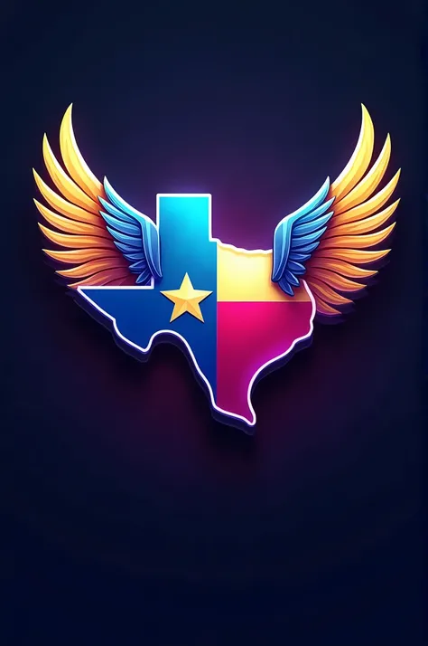 State of Texas, MOBILE GAME LOGO, w/ wings, blue, gold and pink colors
