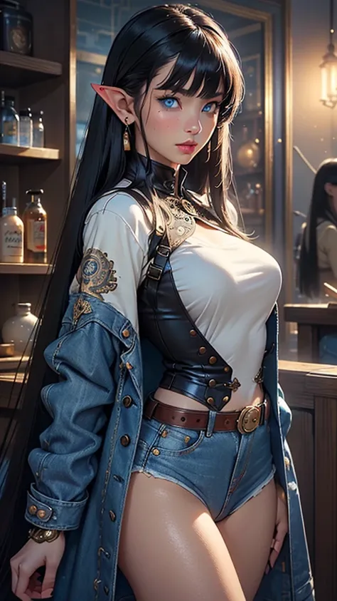 (Breathtaking, cute, female, elf, solo ), ((anime elf with extremely cute and beautiful black hair)),(((elf))),(((elf ears, pointed ears))),
(((Middle size chest))),(((black hair:1.35,((straight hair:1.3)),((very straight hair, very long hair:1.5)),((The b...