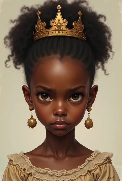 Little black girl  princess realist picture  angry face 