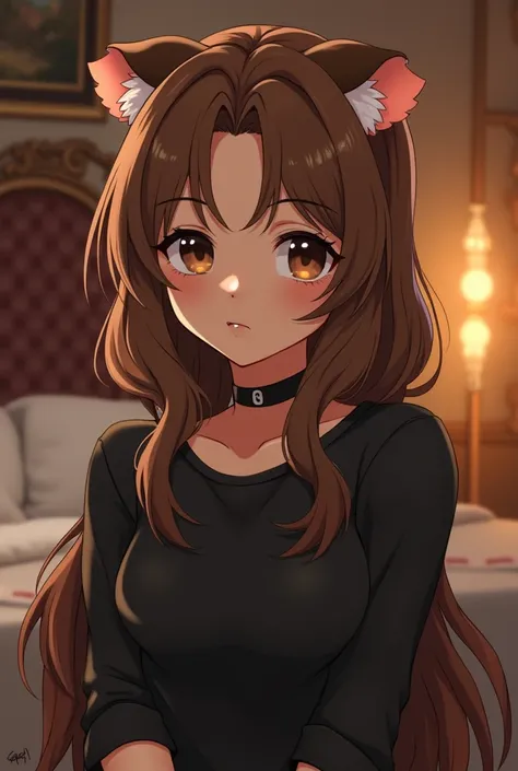 1guineapig girl, androgynous, half human, half guinea pig, seductive, cute, Brown hair, Brown eyes, brown skin, black shirt, SERIOUS LOOK, Shota, docile, nobles, Peruvian, vtuber, anime