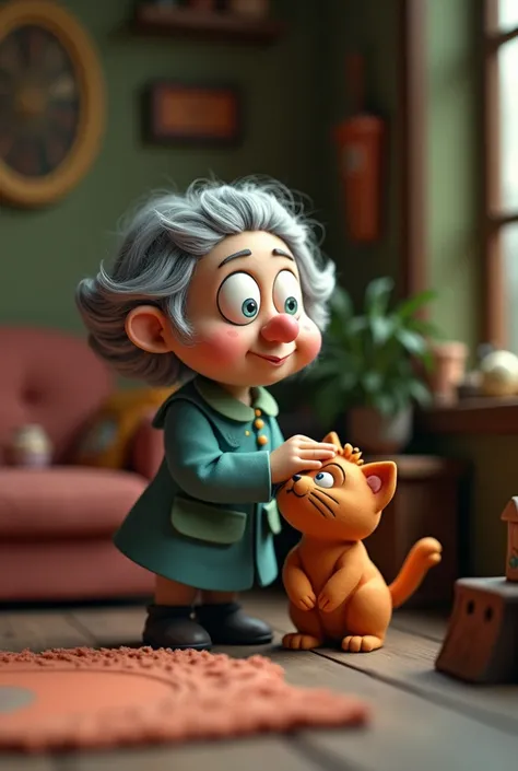 Detailed Clay animation, Aunt、　cat、　cute comedy horror　style,