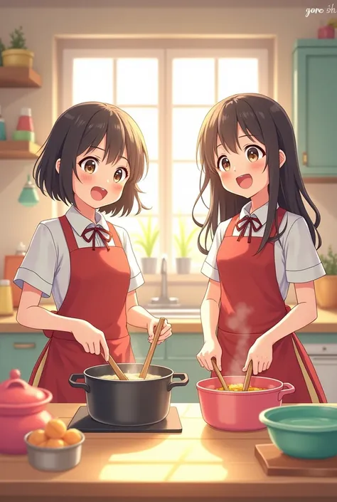 Anime Elementary School Twins Cooking