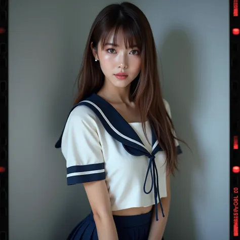 Perfect composition, Proper placement, close up, Beautiful Japanese Women, Brown Hair, Straight Hair, brown eyes:1.21, Clear Eyes,  Perfect beauty, Makeup, Pink lipstick, Perfect Anatomy, Small Head, Classic sailor uniforms from prestigious Tokyo Metropoli...